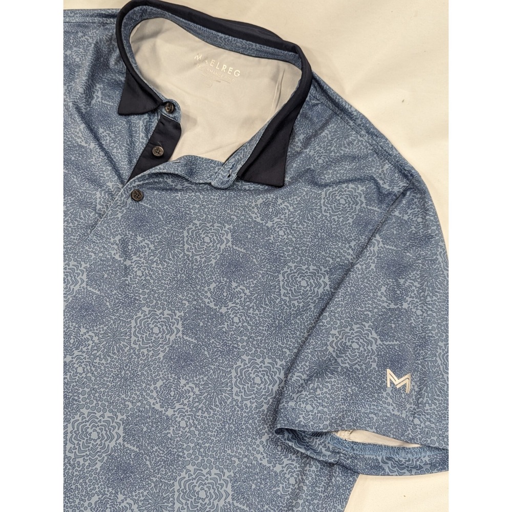 Maelreg‎ Performance Golf  Polo Shirt Novelty Mens XL BLUE ROSE GEOMETRIC